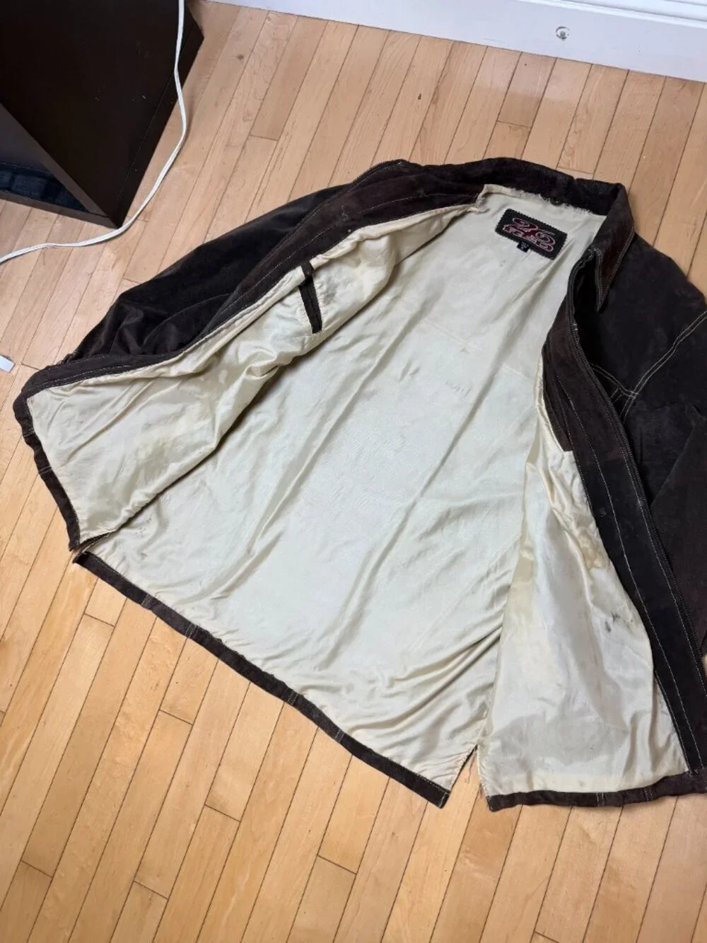 26 Red vintage brown suede motorcycle jacket with contrast stitching Size XL